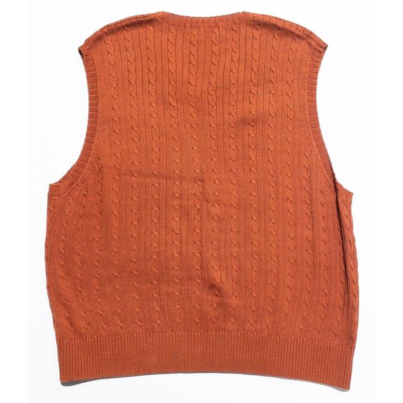 Descente Sweater Vest Men's Large Cable-Knit Pullover V-Neck Knit Solid Orange - Picture 2 of 5